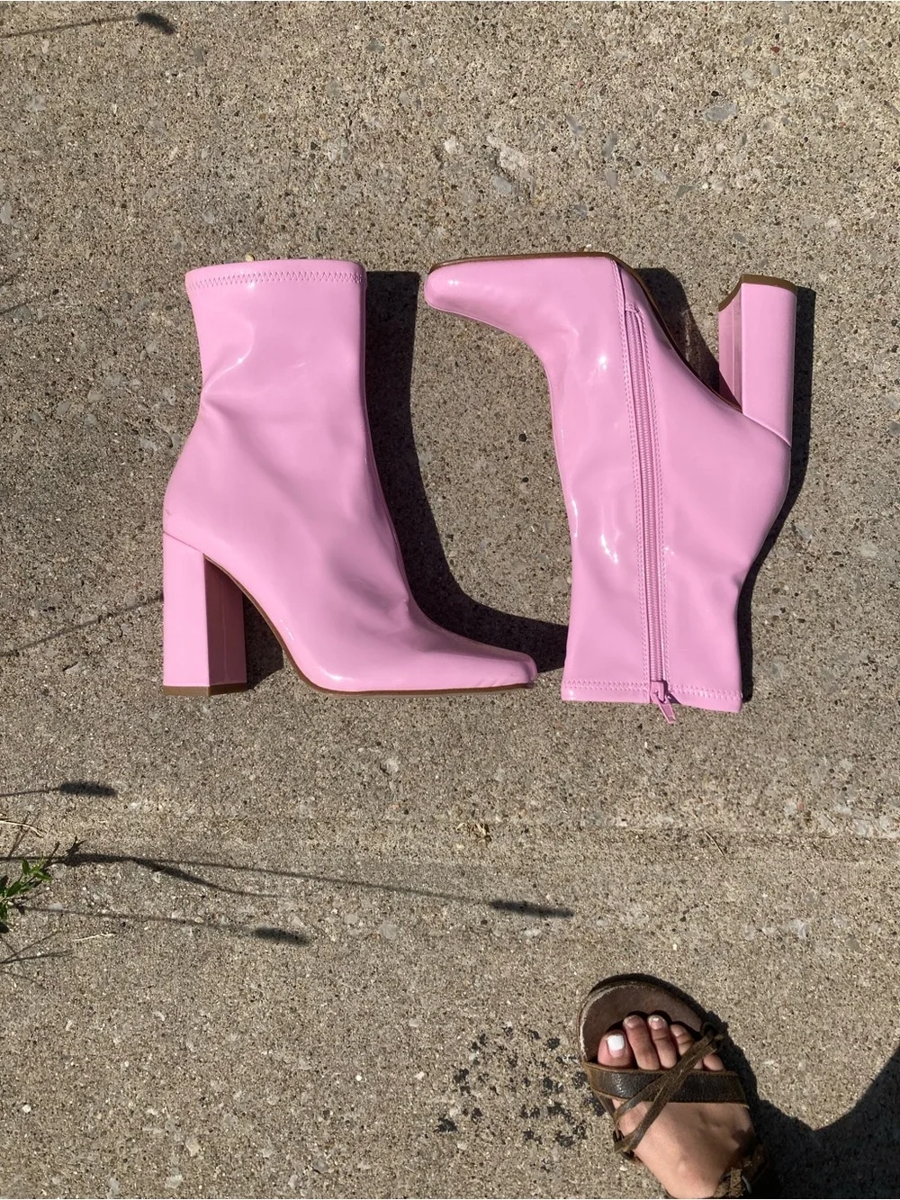 Steve Madden Pink Patent Block Heel Ankle Boots